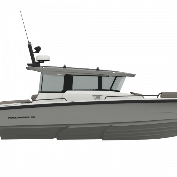 Poste de pilotage Axopar 29 XC Cross Cabin avec double traceur Simrad NSS 12 pouces et sellerie Dust | Rioux nautique