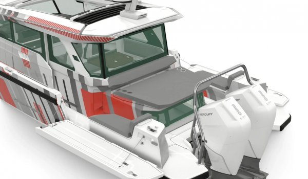 Cockpit arrière de l’Axopar 38 équipé de deux nouvelles banquettes modulables pour un confort optimal en navigation | Rioux nautique