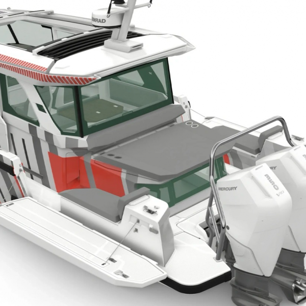Cockpit arrière de l’Axopar 38 équipé de deux nouvelles banquettes modulables pour un confort optimal en navigation | Rioux nautique