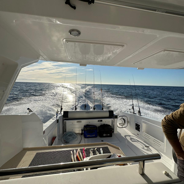 Cockpit Silvercraft 36 HT 2023 avec taud de soleil avant et fermeture arrière escamotable | Rioux Nautique